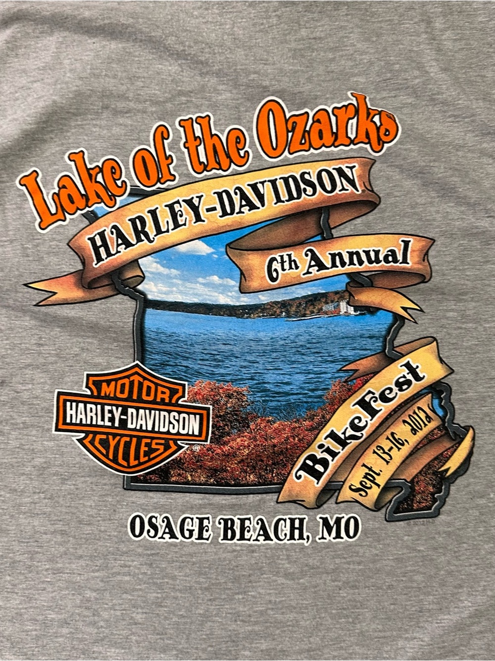 Harley-Davidson Mens Large T-Shirt Gray2012 Lake of the Ozarks Bike Fest